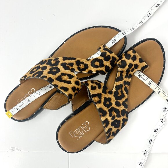 Ss 10- Franco Sarto Ginny Leather Leopard Print Calf Hair Slide Sandal - Picture 10 of 10